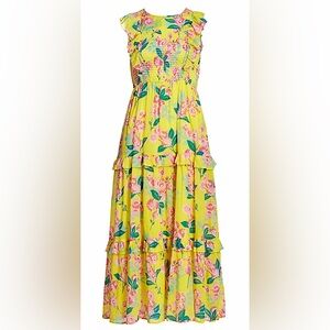 Banjanan Iris Floral Ruffle Maxi Dress Aurora Yellow Size Small Like New